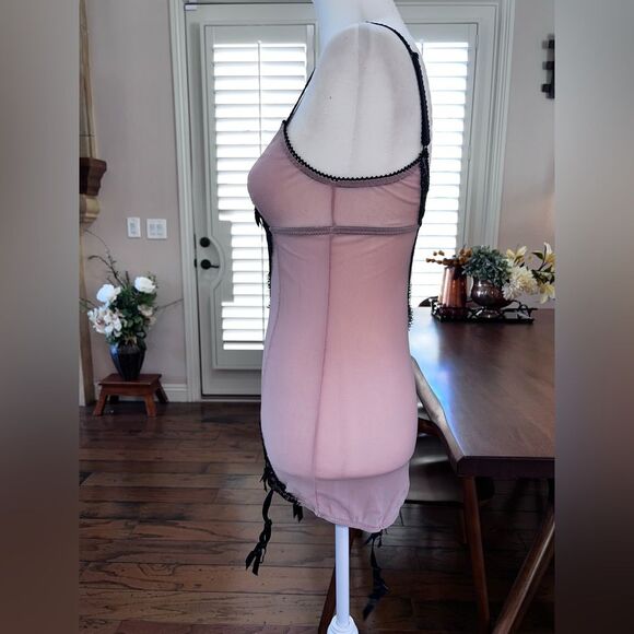 Widow Dolls Kill Lace Mesh Mini Dress Pink Black Garter Straps Gothic Coquette S - Picture 3 of 11